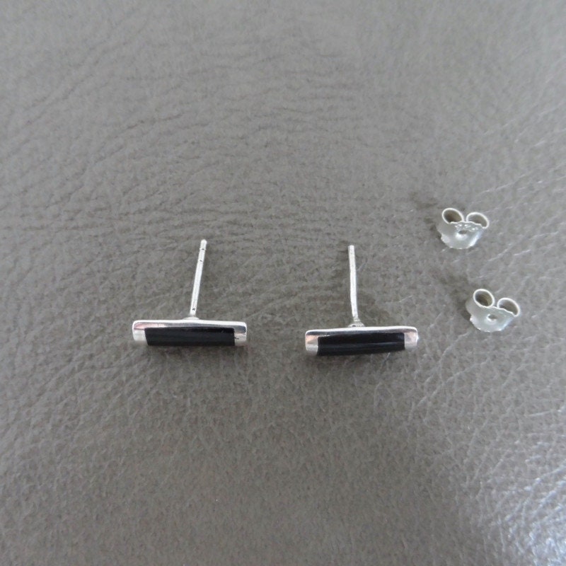 Onyx Bar Earrings in Sterling Silver