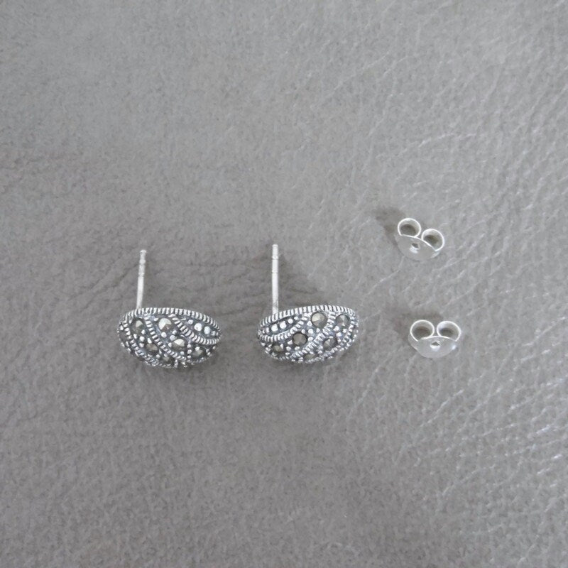 Marcasite Oval Earrings in Sterling Silver