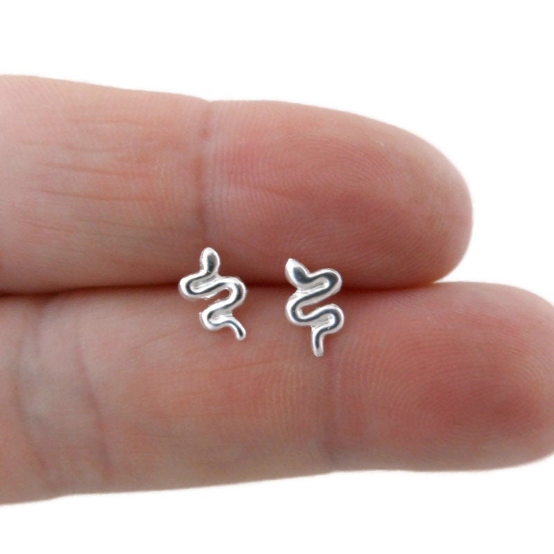 Tiny Snake Earrings in Sterling Silver, Tiny Snake Earrings, Tiny Snake Studs, Cartilage Studs, Silver Snake Earrings, Tiny Snake Studs