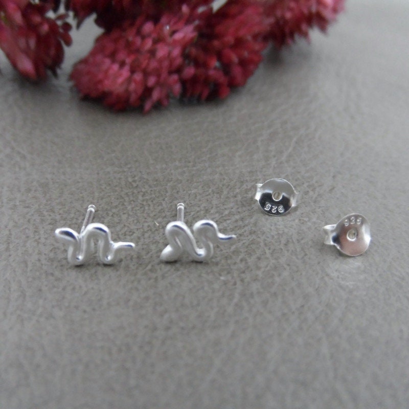 Tiny Snake Earrings in Sterling Silver, Tiny Snake Earrings, Tiny Snake Studs, Cartilage Studs, Silver Snake Earrings, Tiny Snake Studs