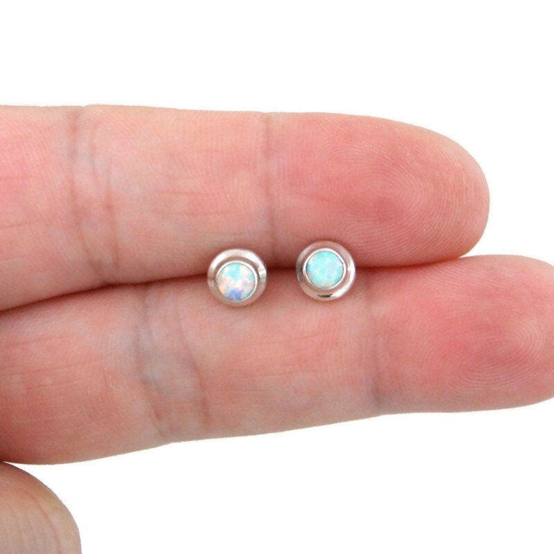 Opal Earrings in Sterling Silver-White Opal 5mm