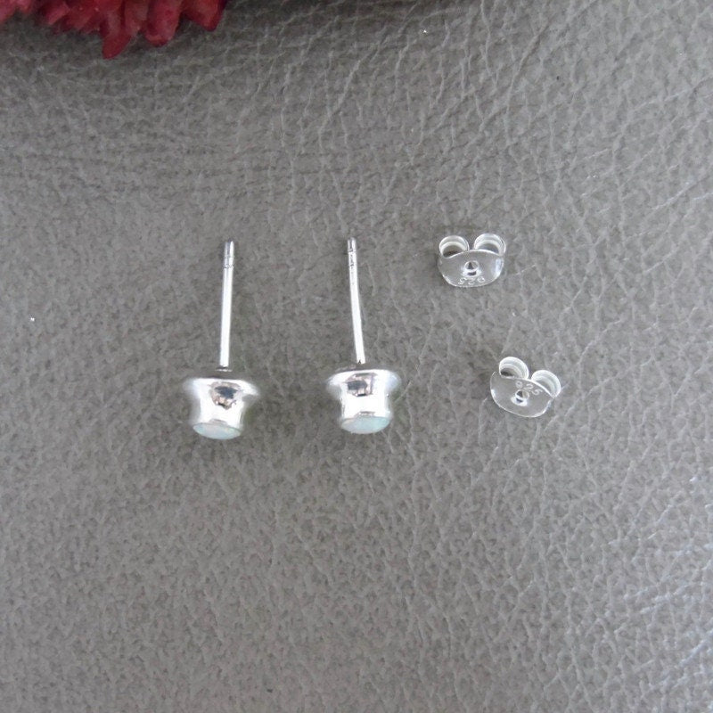 Opal Earrings in Sterling Silver-White Opal 5mm