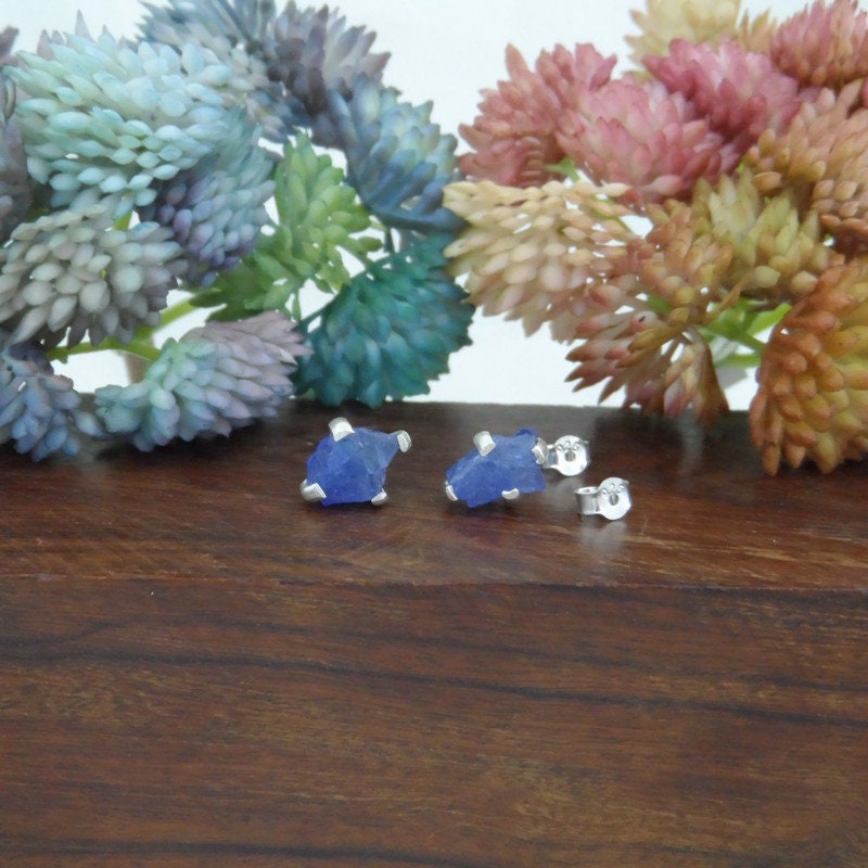 TANZANITE Sterling Silver Earrings, Raw Gemstone Earrings, Tanzanite Studs, Gemstone Studs, Crystal Earrings, Gemstone Earrings