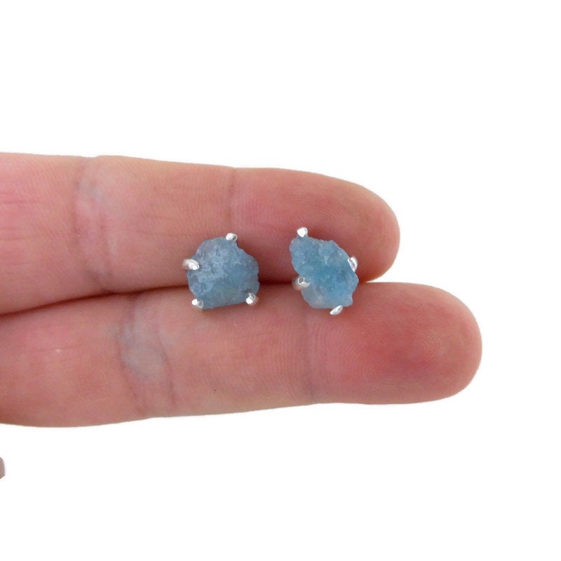 Aquamarine Raw Sterling Silver Earrings