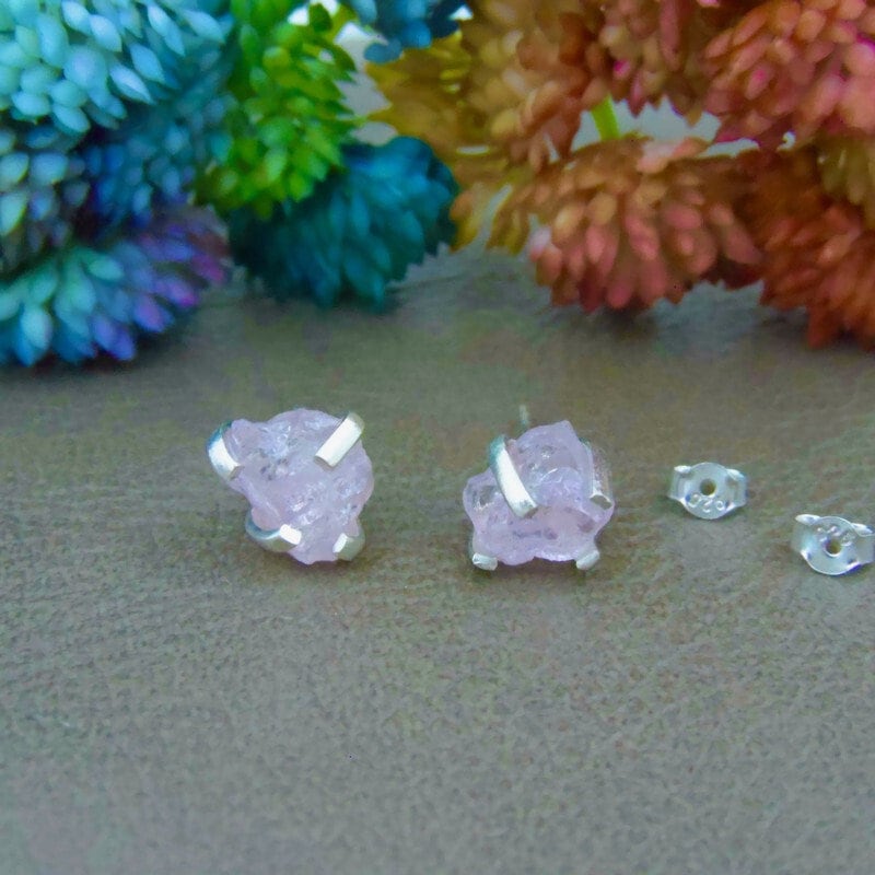 Rose Quartz Raw Sterling Silver Earrings