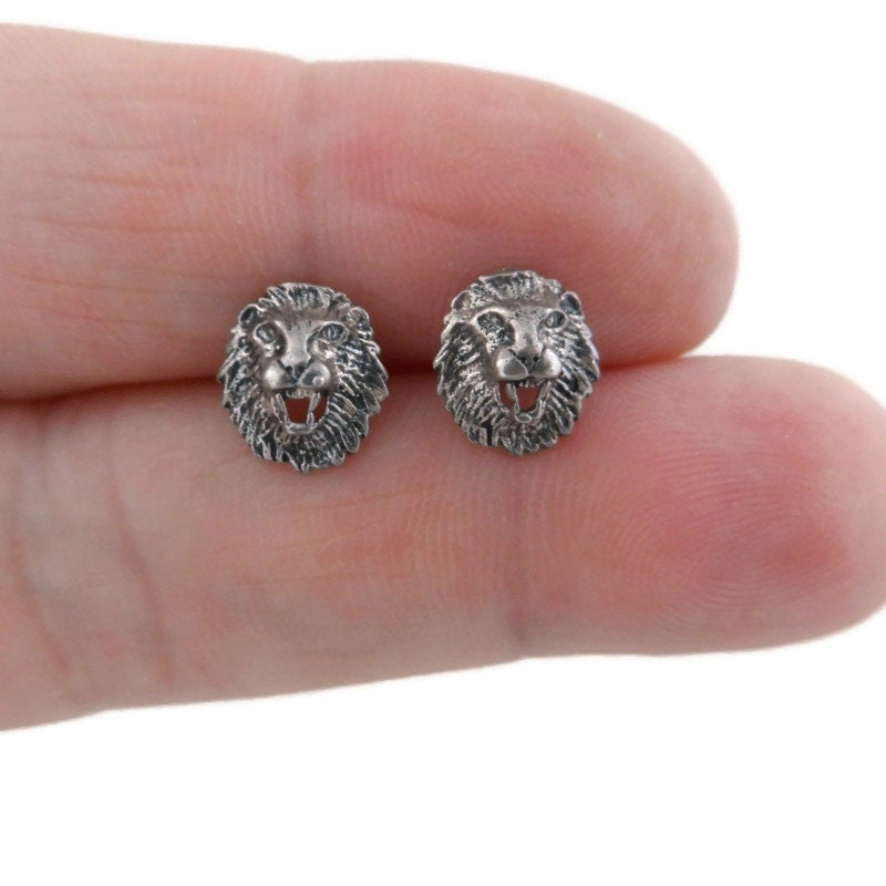 Lion Head Earrings in Sterling Silver