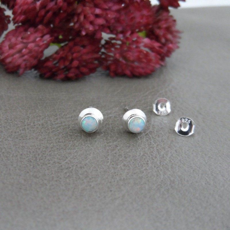 Opal Earrings in Sterling Silver-White Opal 5mm