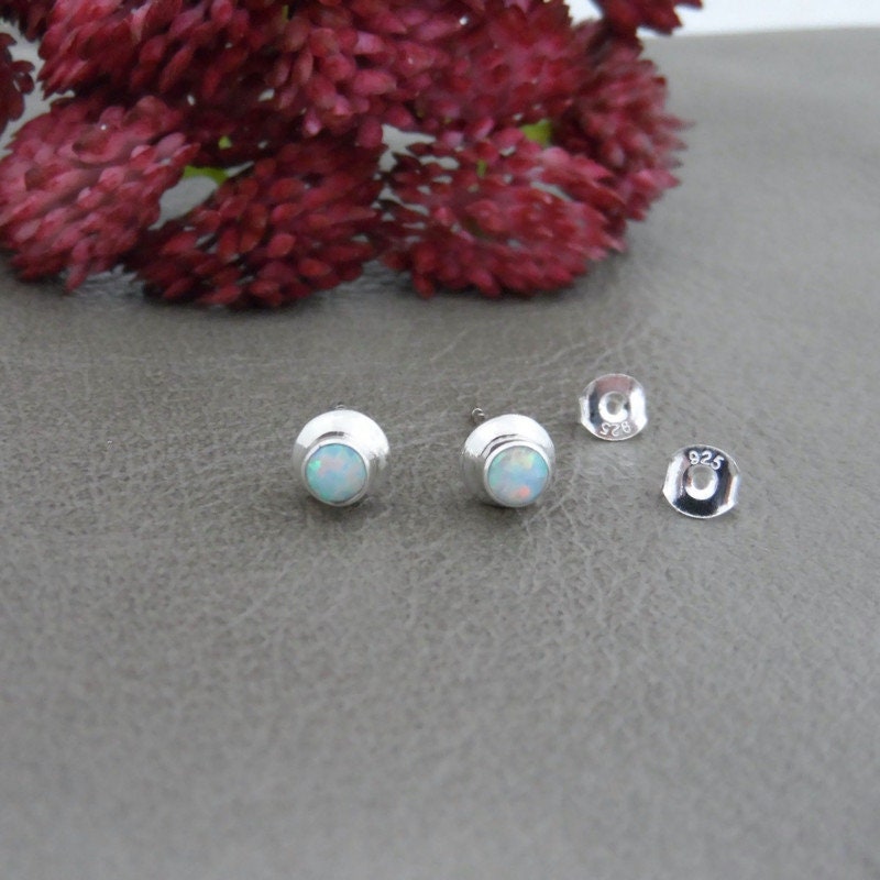 Opal Earrings in Sterling Silver-White Opal 5mm