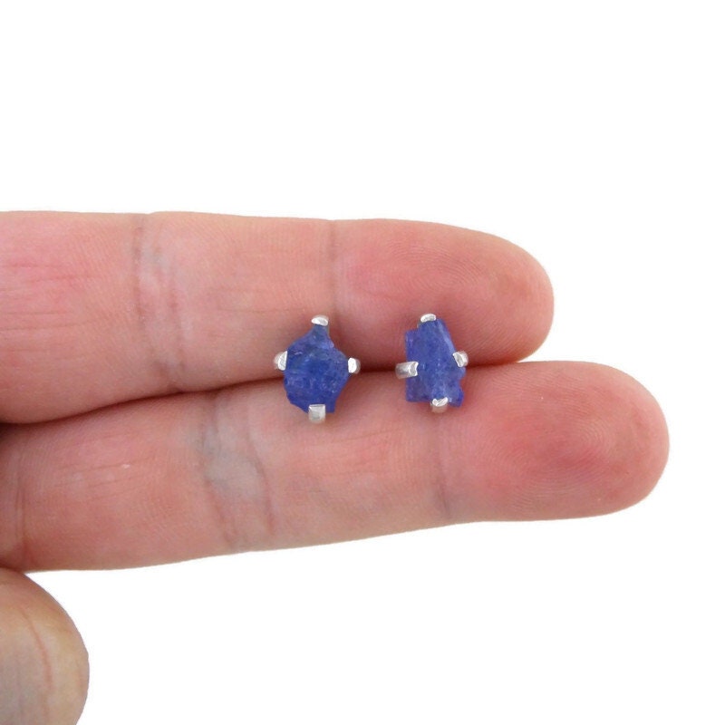 TANZANITE Sterling Silver Earrings, Raw Gemstone Earrings, Tanzanite Studs, Gemstone Studs, Crystal Earrings, Gemstone Earrings