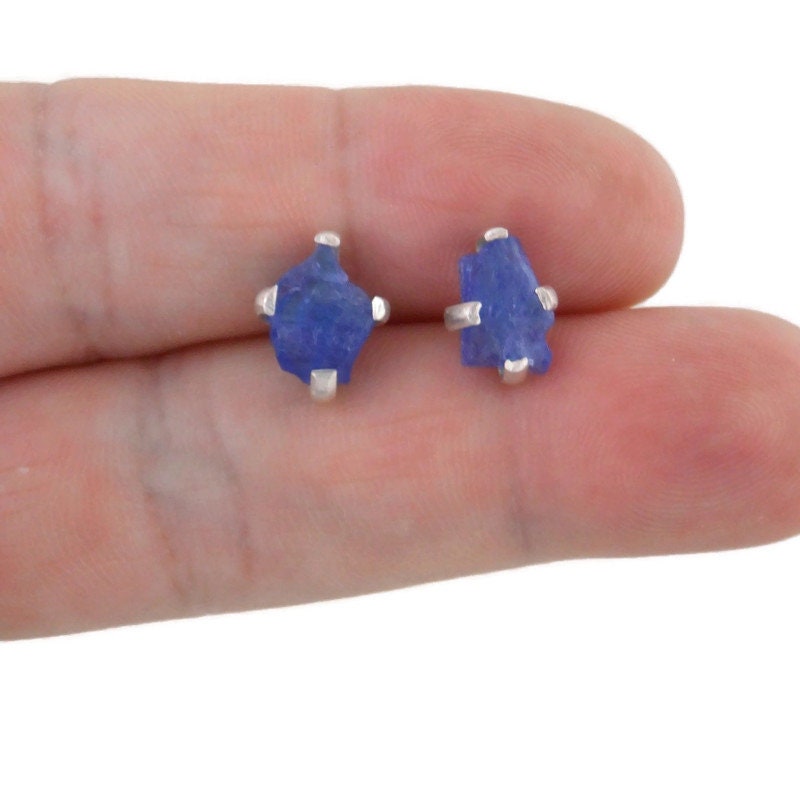 TANZANITE Sterling Silver Earrings, Raw Gemstone Earrings, Tanzanite Studs, Gemstone Studs, Crystal Earrings, Gemstone Earrings