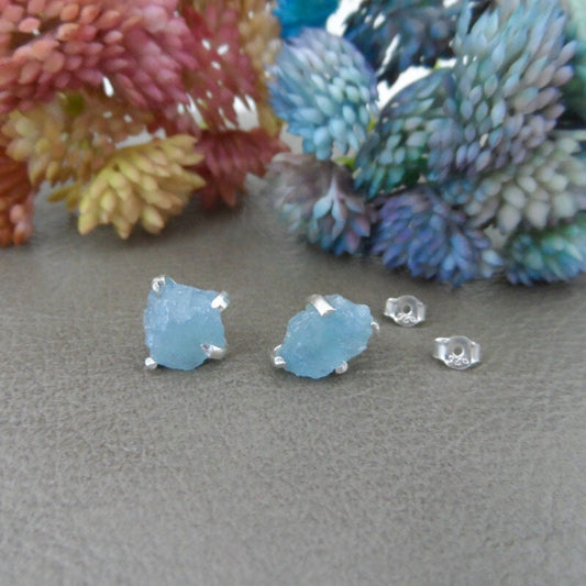 Aquamarine Raw Sterling Silver Earrings