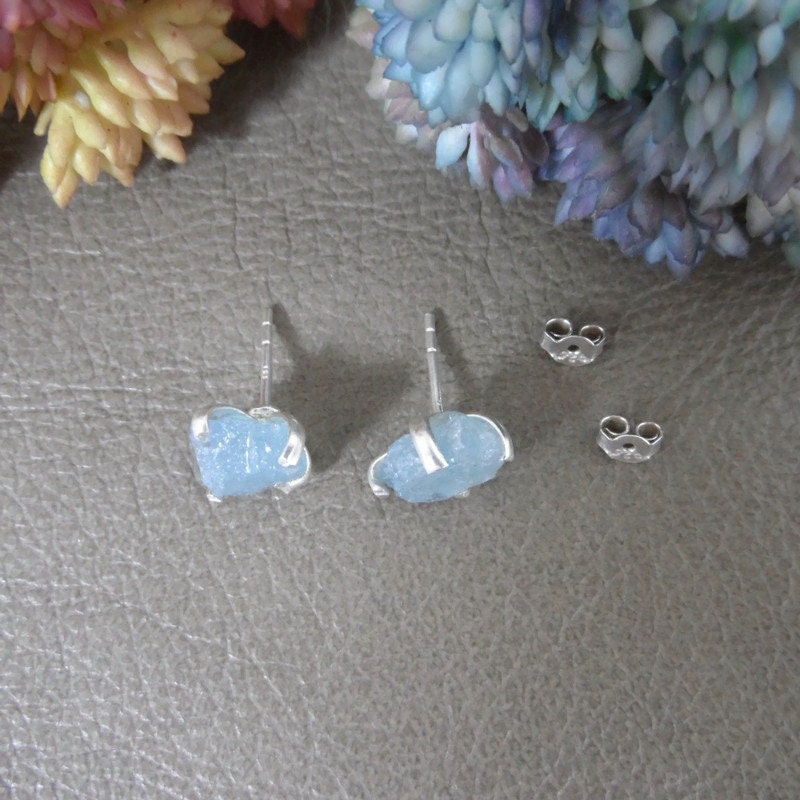 Aquamarine Raw Sterling Silver Earrings