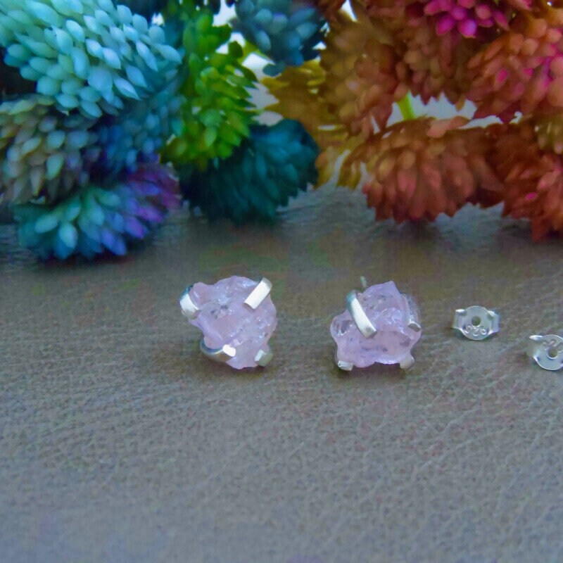 Rose Quartz Raw Sterling Silver Earrings