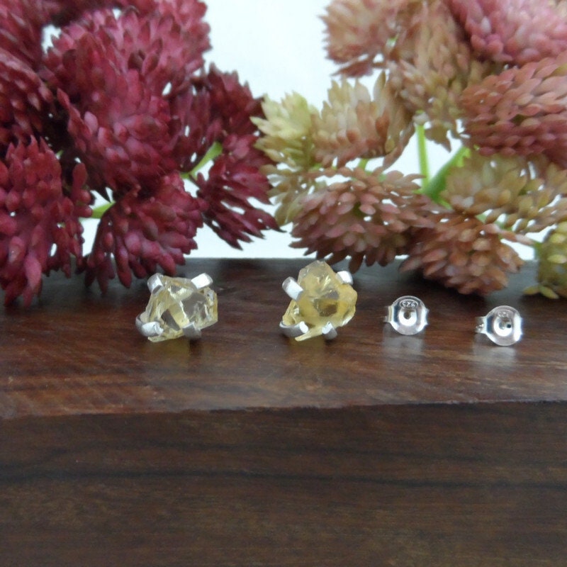 Citrine Raw Gemstone Earrings in Sterling Silver