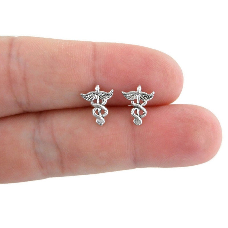 Caduceus Sterling Silver Stud Earrings