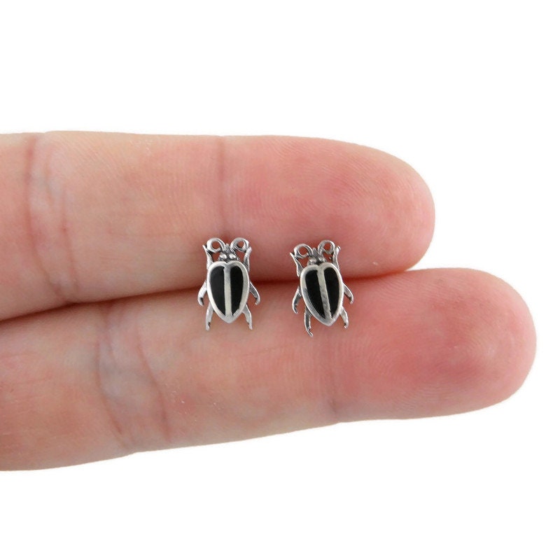 Black Beetle Earrings in Sterling Silver