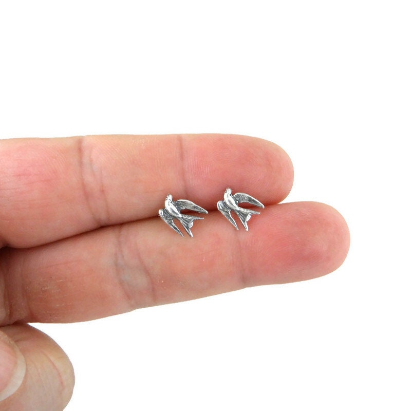 Swallow Bird Earrings in Sterling Silver, Swallow Silver Studs, Bird Earrings, Bird Jewelry, Flying Bird Earrings, Dainty Studs,Silver Studs