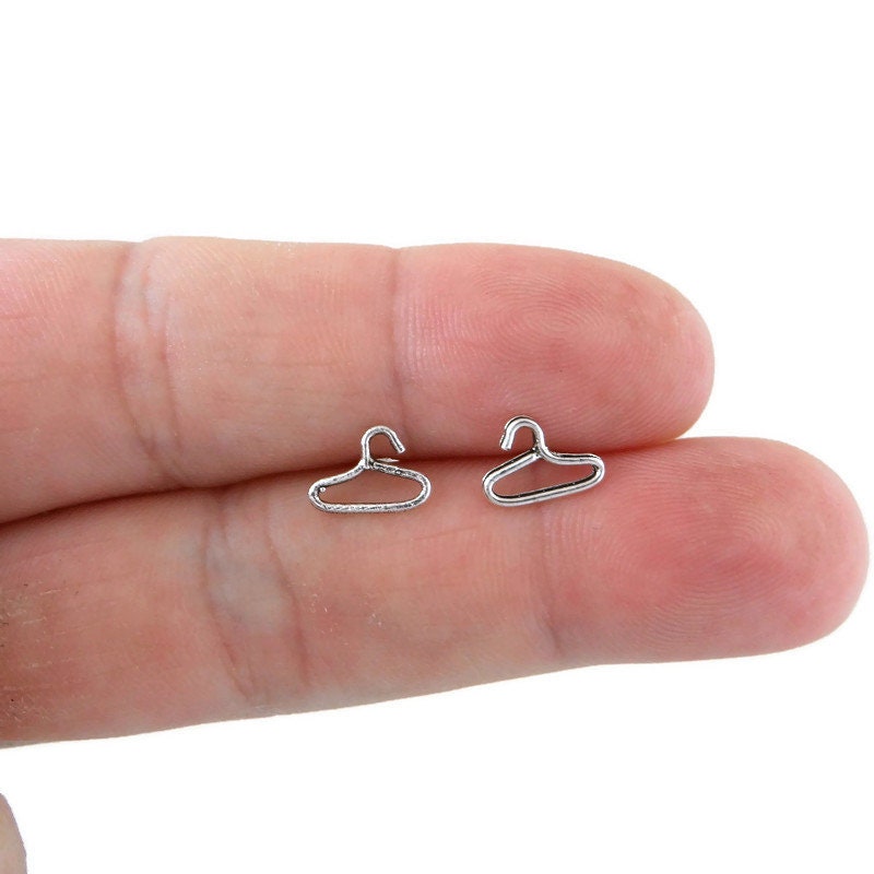 Tiny Clothes Hanger Earrings in Sterling Silver, Coat Hanger Earrings, Clothes Hanger Studs, Clothes Earrings, Clothes hanger Jewelry