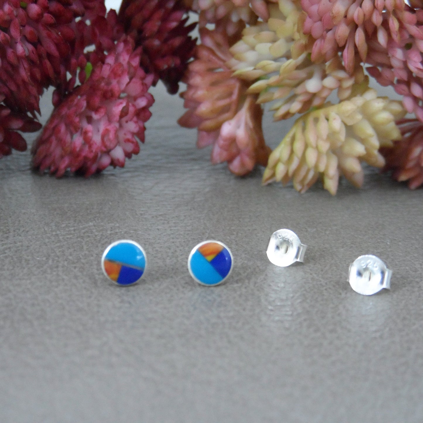 Tiny Inlay Earrings in Sterling Silver, Sterling Inlay Stud Earrings, Inlay Earrings, 5mm Inlay Studs, Inlay Studs