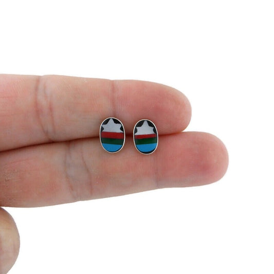 Turquoise Inlay Earrings in Sterling Silver, Sterling Turquoise Stud Earrings, Inlay Earrings, Oval Stone Studs, Inlay Studs,Gift for Her