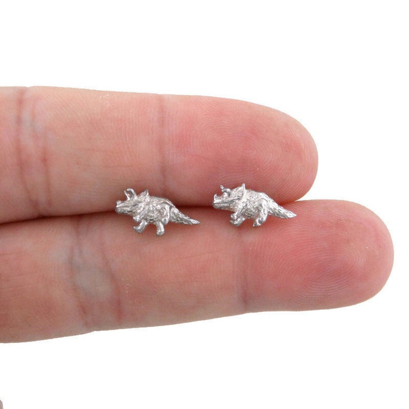 Tiny Triceratops Earrings in Sterling Silver, Triceratops Dinosaur Earrings, Tiny Studs, Small Studs, Kids Earrings, Silver Studs