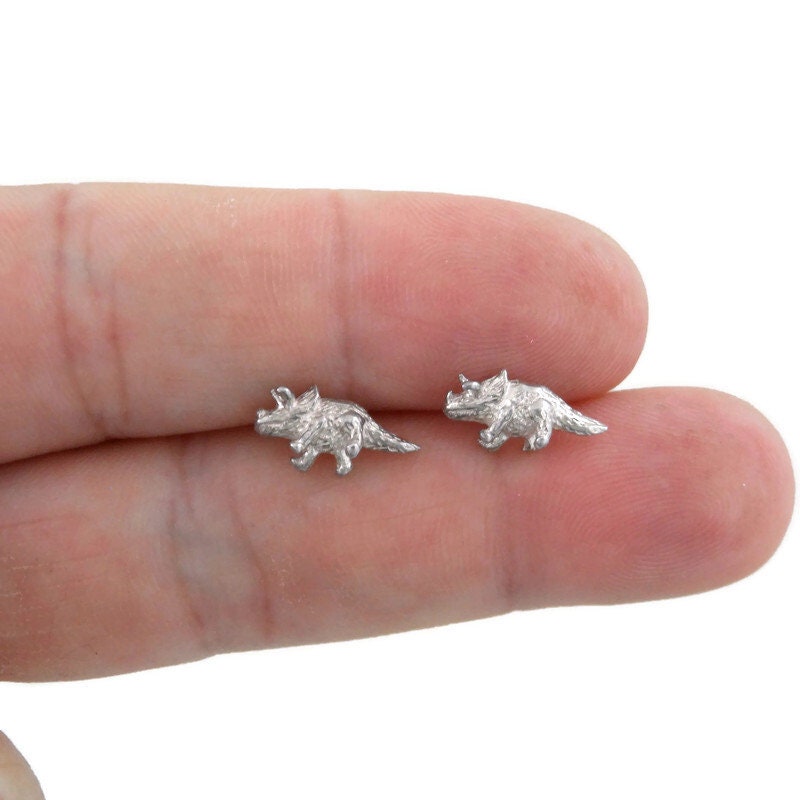 Tiny Triceratops Earrings in Sterling Silver, Triceratops Dinosaur Earrings, Tiny Studs, Small Studs, Kids Earrings, Silver Studs