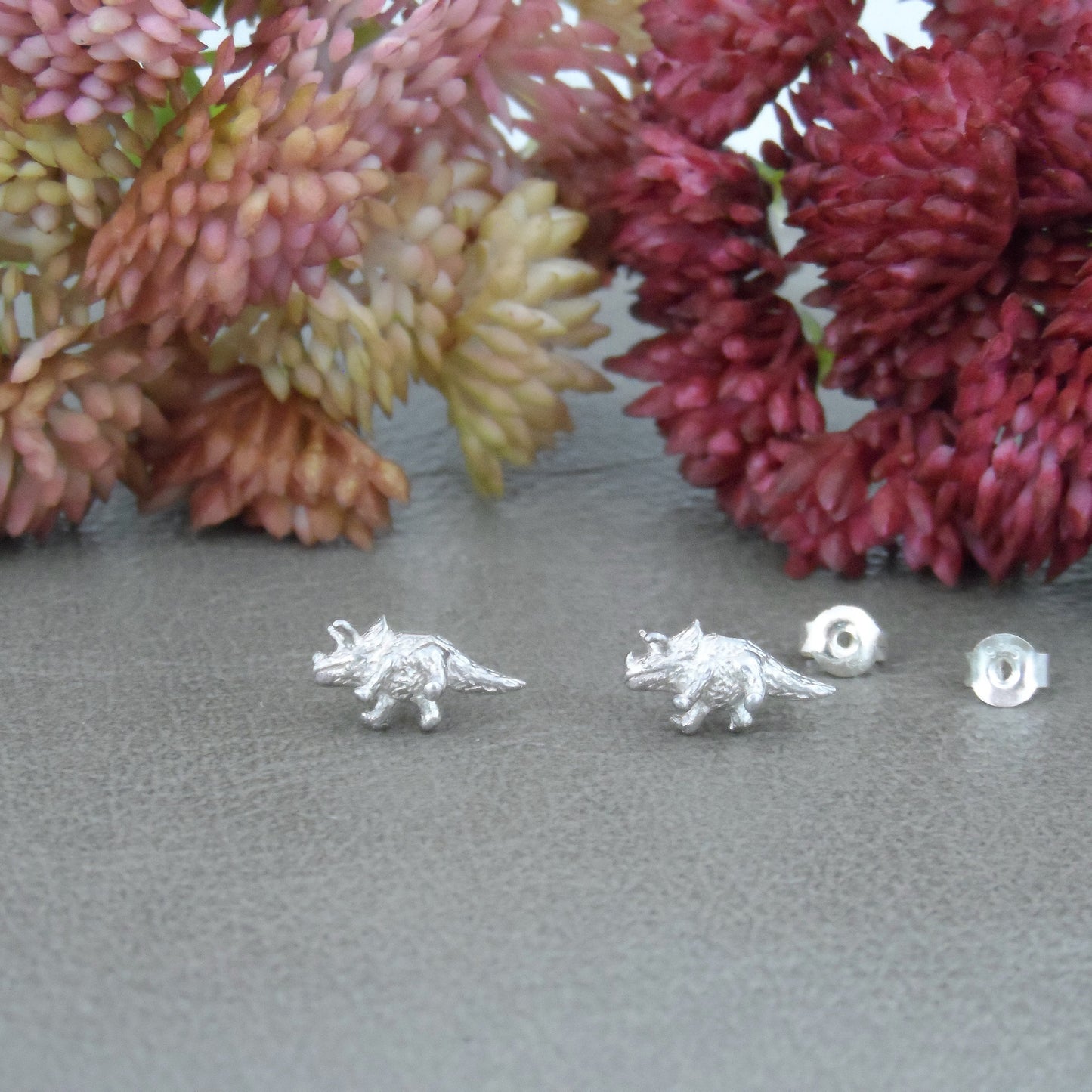 Tiny Triceratops Earrings in Sterling Silver, Triceratops Dinosaur Earrings, Tiny Studs, Small Studs, Kids Earrings, Silver Studs