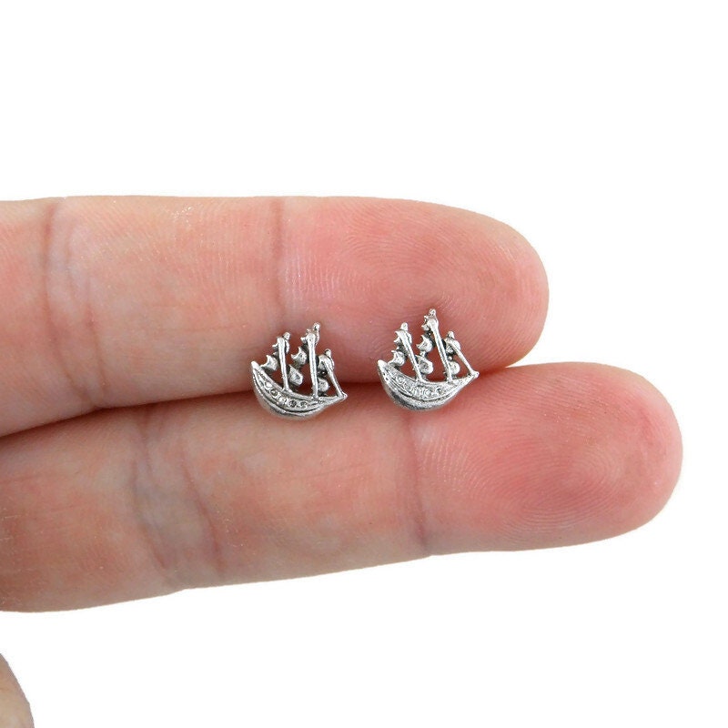 Pirate Ship Earrings in Sterling Silve