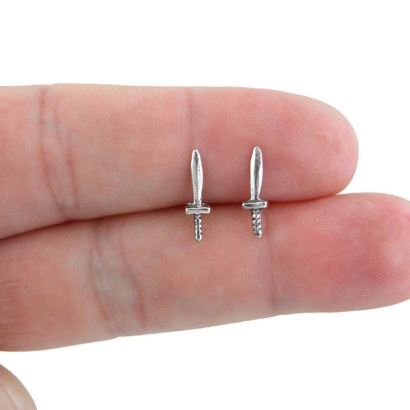 Tiny Dagger Earrings in Sterling Silver, Dagger Studs, Sword Earrings, Sword Knife Studs, Knife Jewelry, Sword Jewelry, Knife Studs