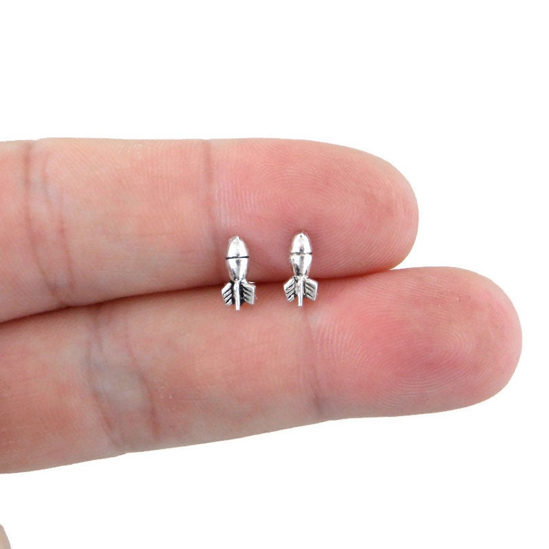 Missile Bomb Earrings in Sterling Silver