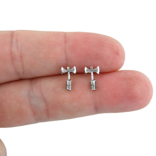 Tiny Axe Earrings in Sterling Silver, Axe Studs, Weapon Earrings, Sword Knife Studs, Knife Jewelry, Axe Jewelry, Tiny Axe Earrings