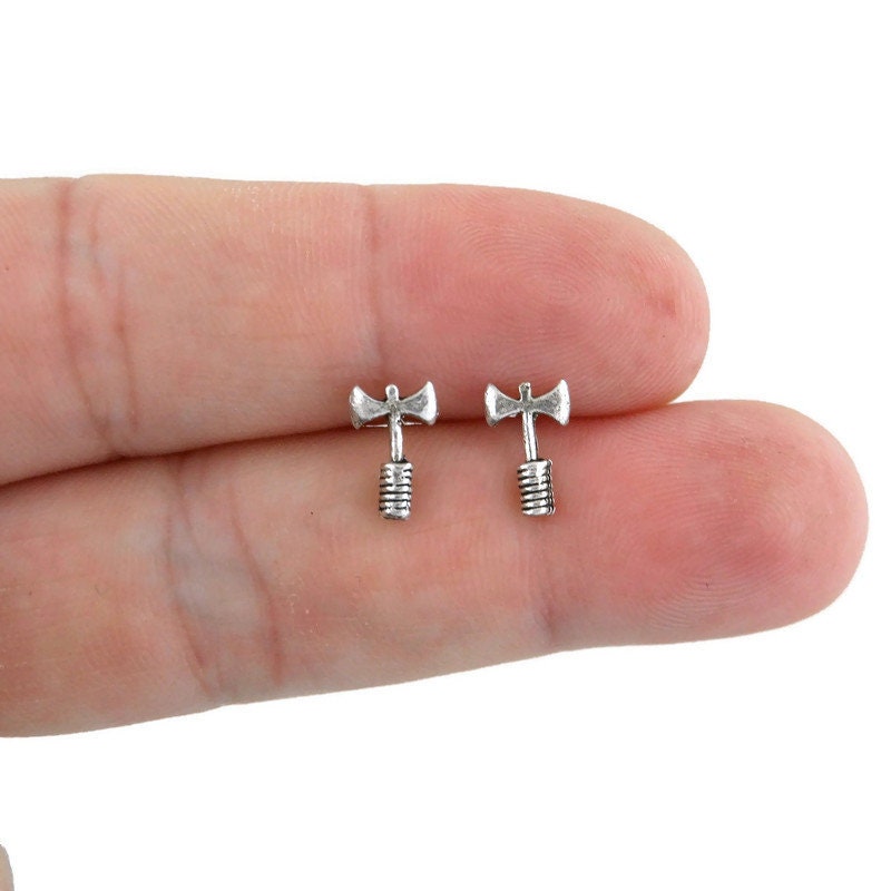 Tiny Axe Earrings in Sterling Silver, Axe Studs, Weapon Earrings, Sword Knife Studs, Knife Jewelry, Axe Jewelry, Tiny Axe Earrings