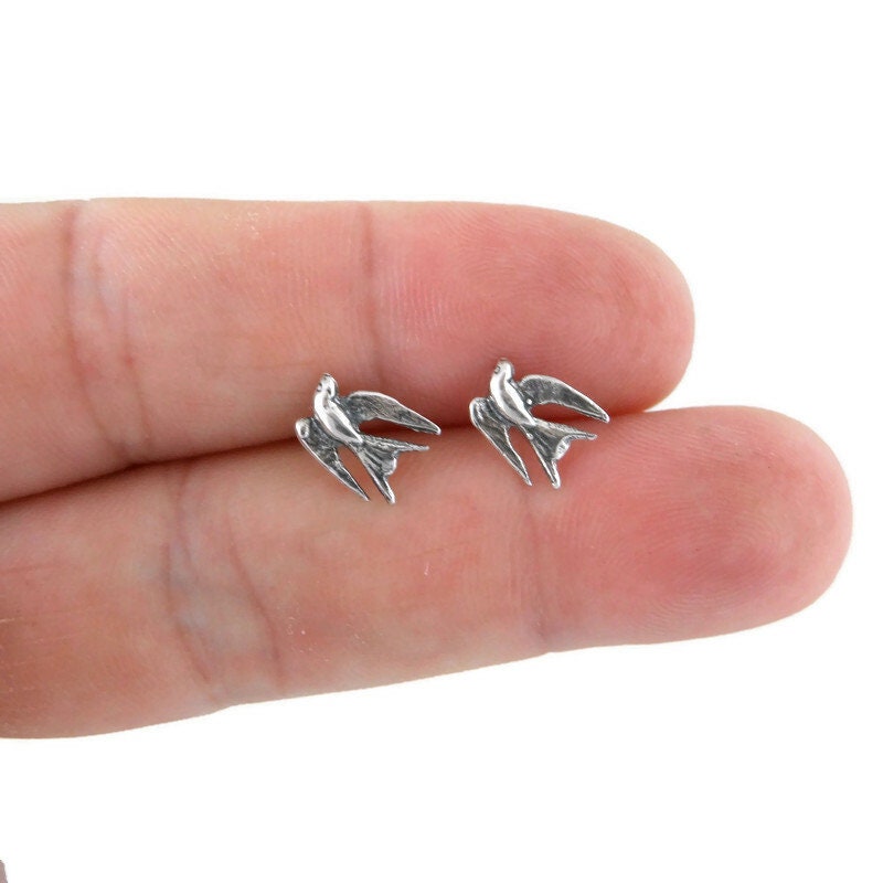 Swallow Bird Earrings in Sterling Silver, Swallow Silver Studs, Bird Earrings, Bird Jewelry, Flying Bird Earrings, Dainty Studs,Silver Studs