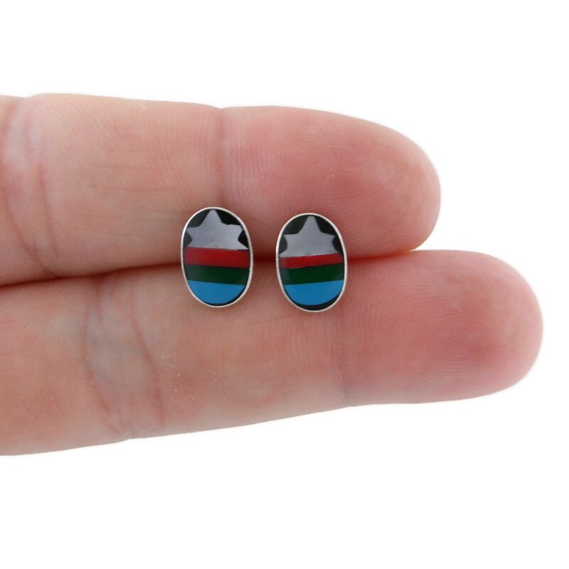 Turquoise Inlay Earrings in Sterling Silver, Sterling Turquoise Stud Earrings, Inlay Earrings, Oval Stone Studs, Inlay Studs,Gift for Her