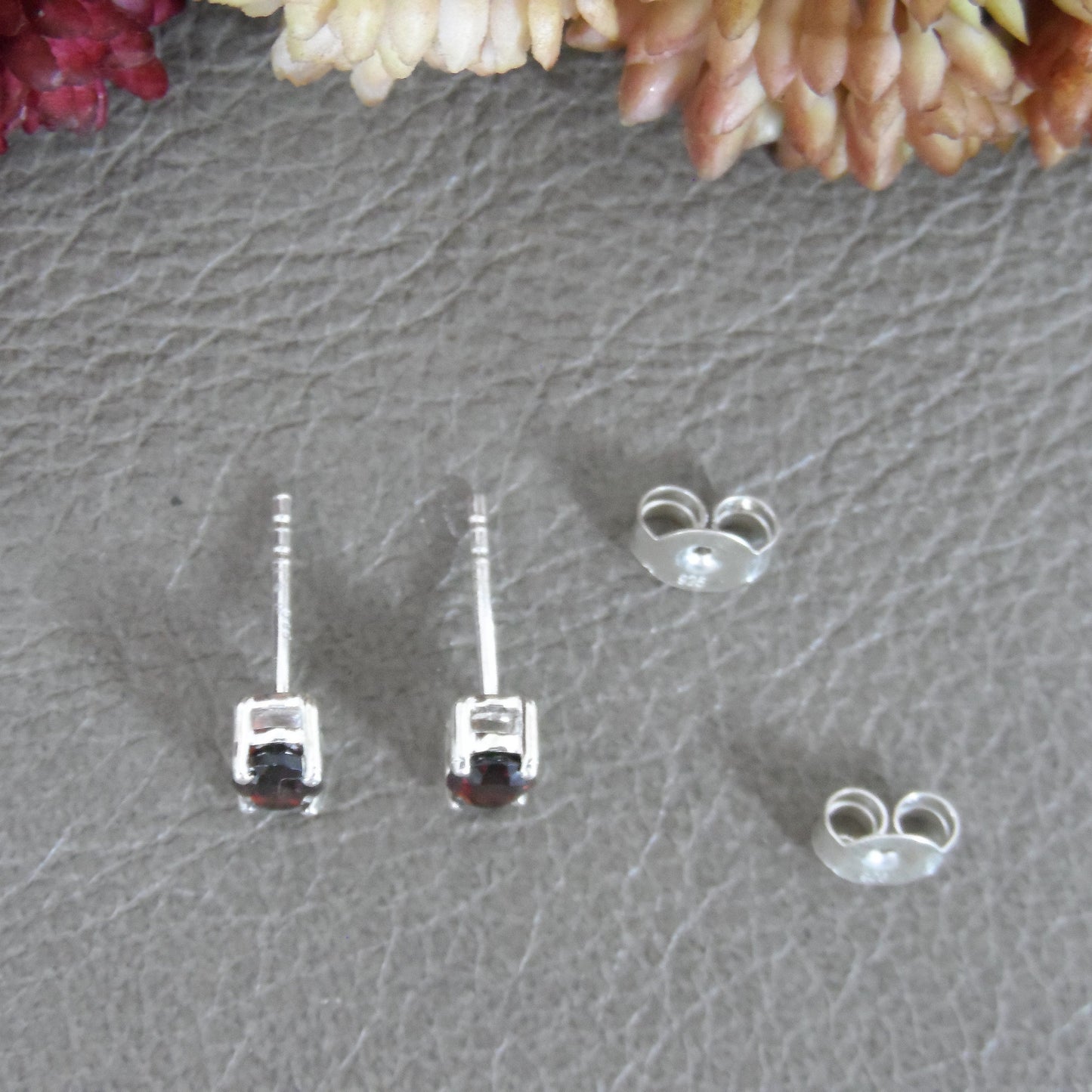 Oval Garnet Sterling Silver Stud Earrings