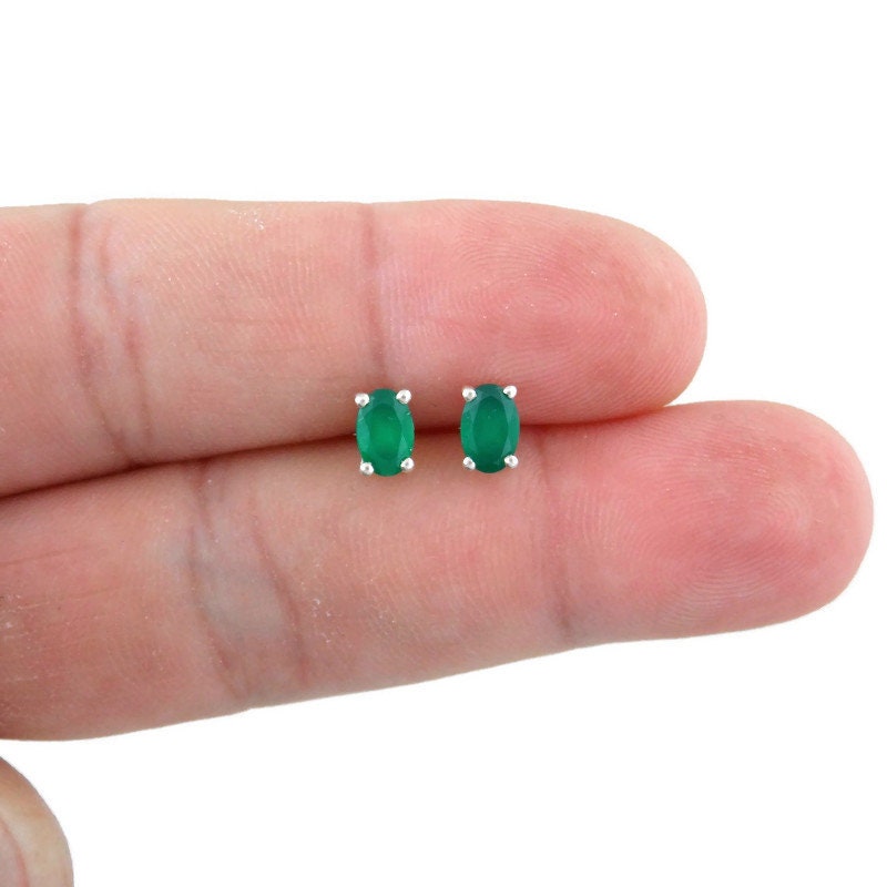 Emerald Oval Sterling Silver Stud Earrings