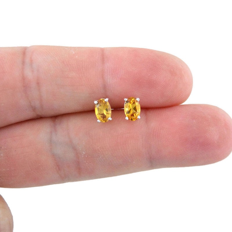 Citrine Oval Sterling Silver Stud Earrings