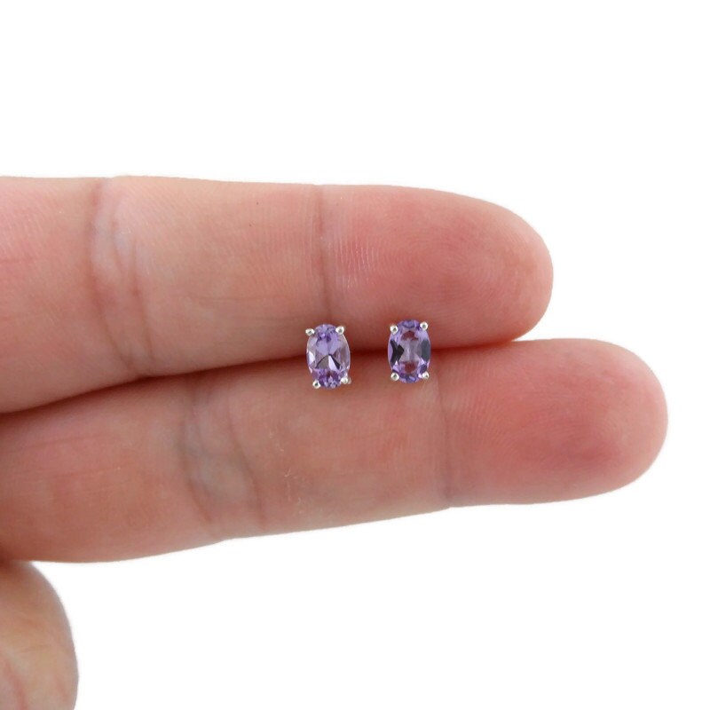 Amethyst Gemstone Earrings in Sterling Silver-Oval