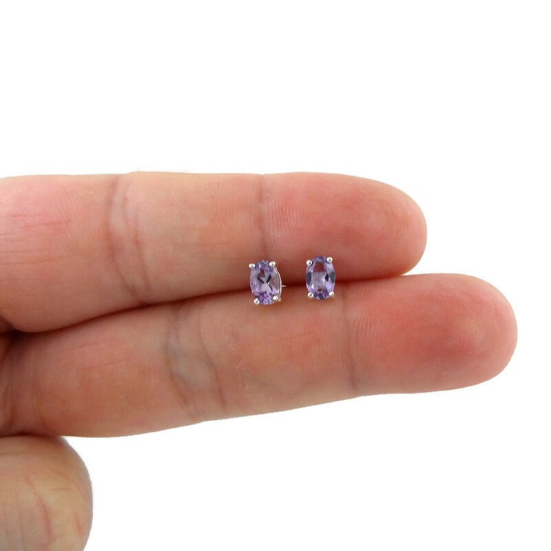 Amethyst Gemstone Earrings in Sterling Silver-Oval