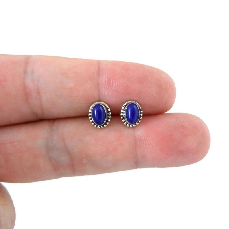 Lapis Lazuli Oval Earrings in Sterling Silver