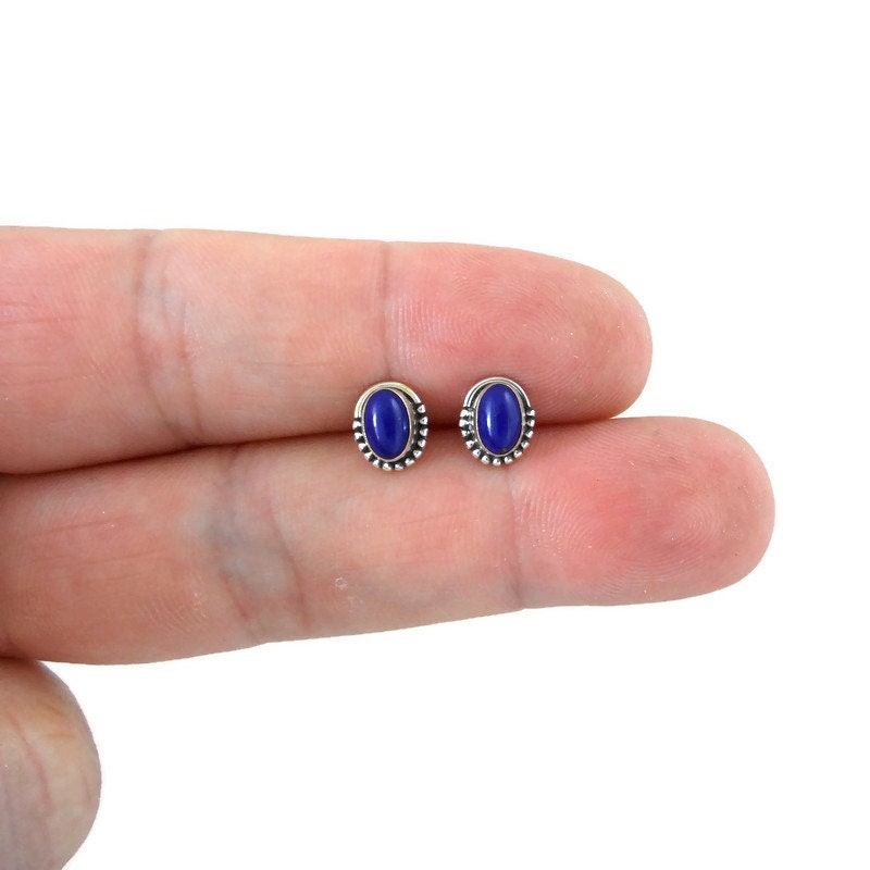 Lapis Lazuli Oval Earrings in Sterling Silver