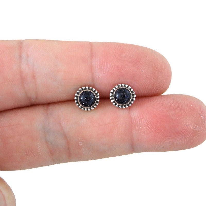 Black Sunburst Aventurine Earrings in Sterling Silver