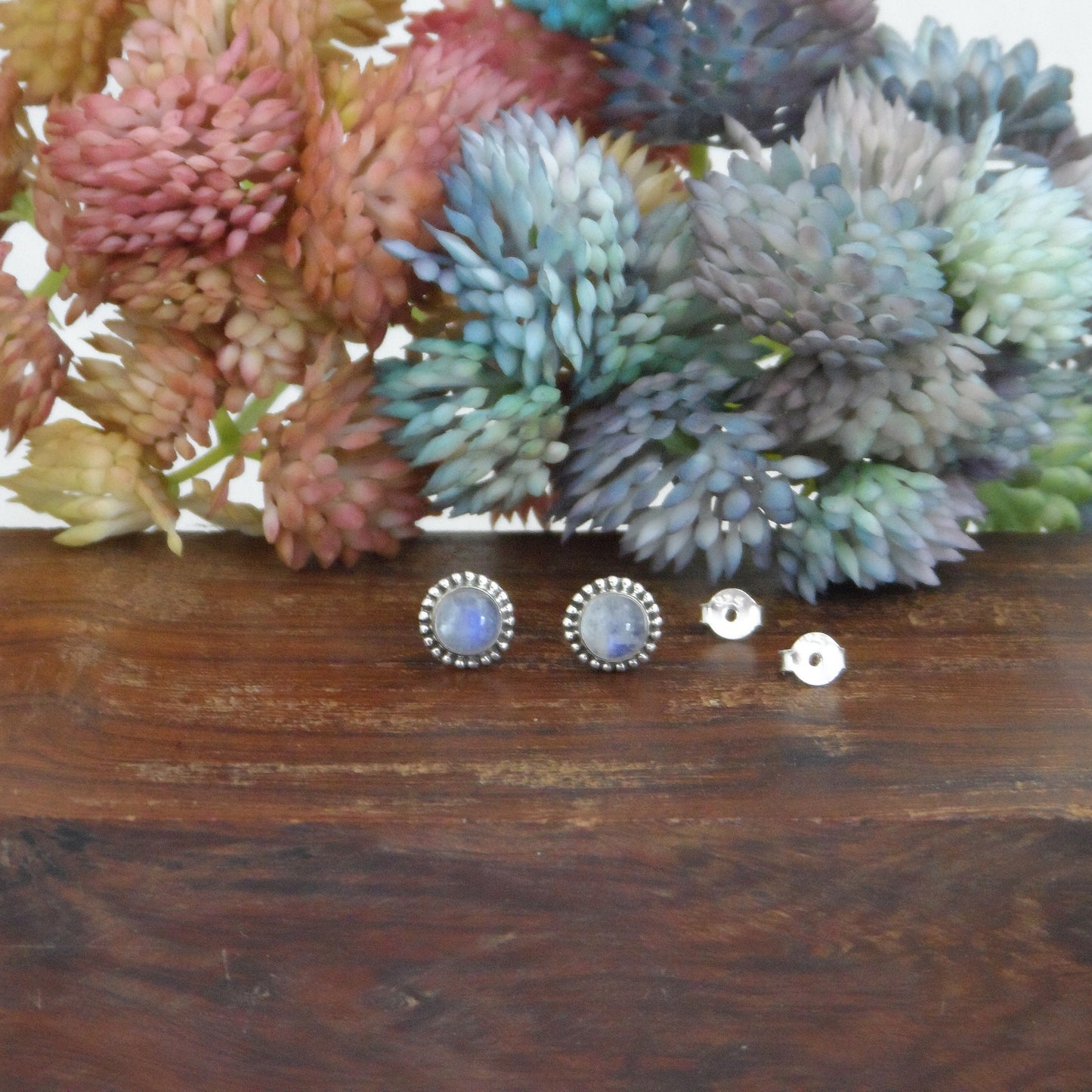 Moonstone Sunburst Earrings in Sterling Silver