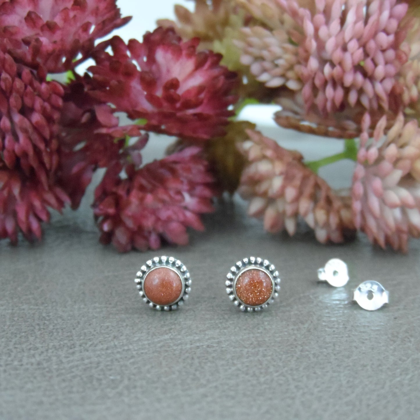 Goldstone Sunburst Earrings in Sterling Silver