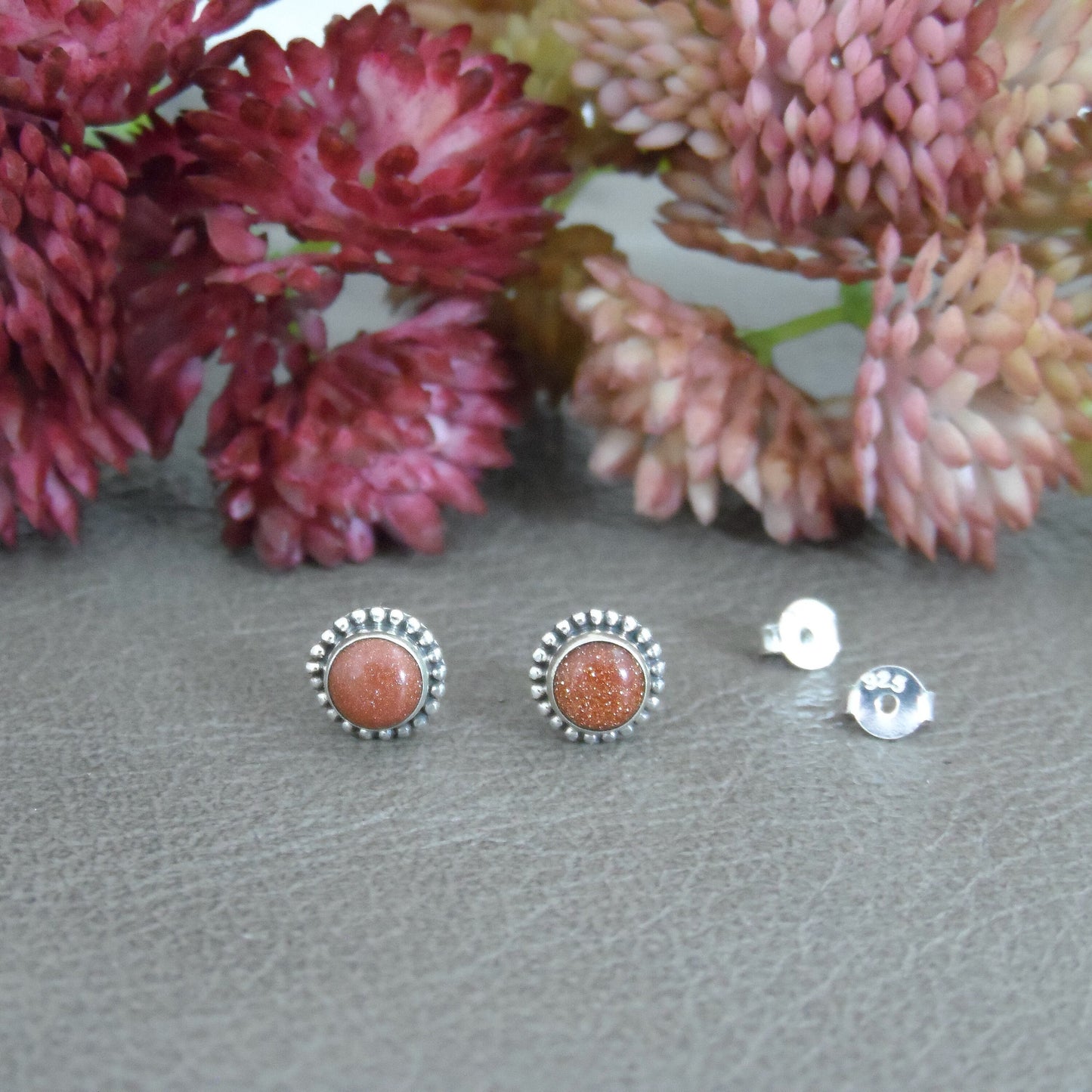 Goldstone Sunburst Earrings in Sterling Silver