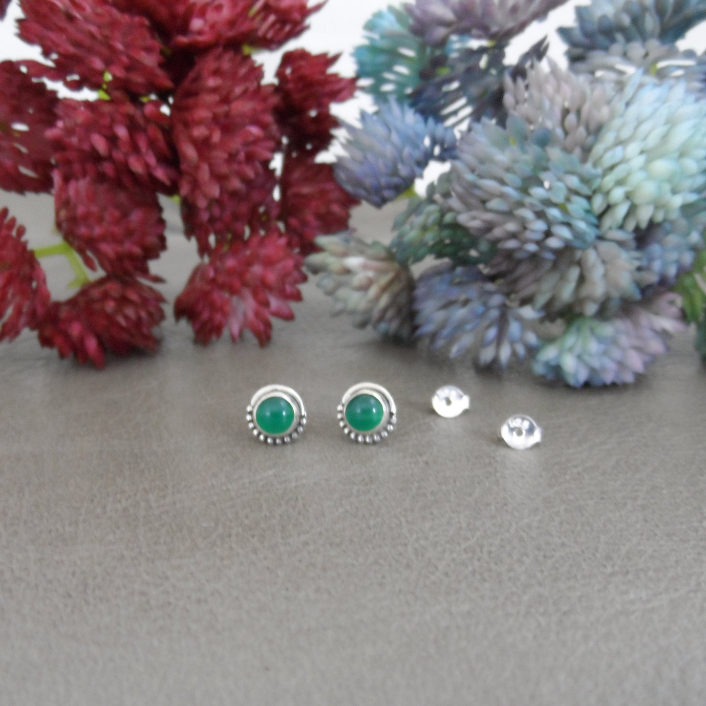 Green Chalcedony Sunburst Earrings in Sterling Silver