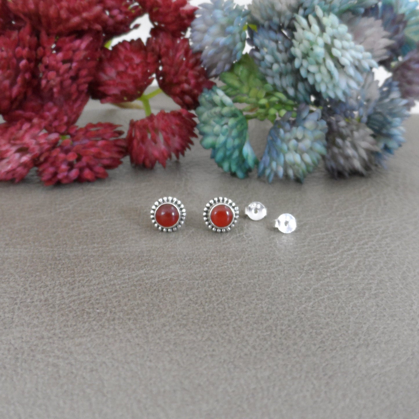 Carnelian Sunburst Earrings in Sterling Silver