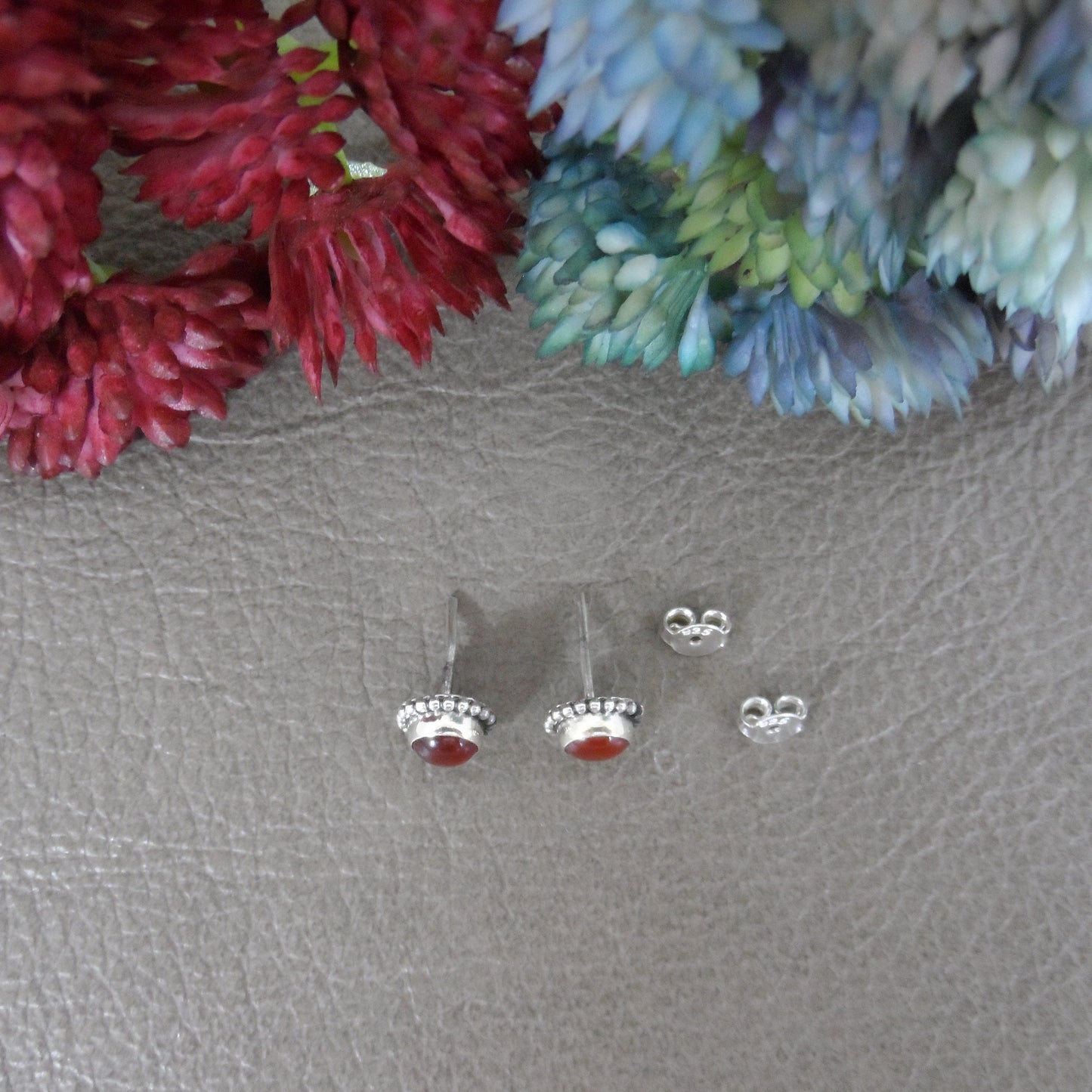 Carnelian Sunburst Earrings in Sterling Silver