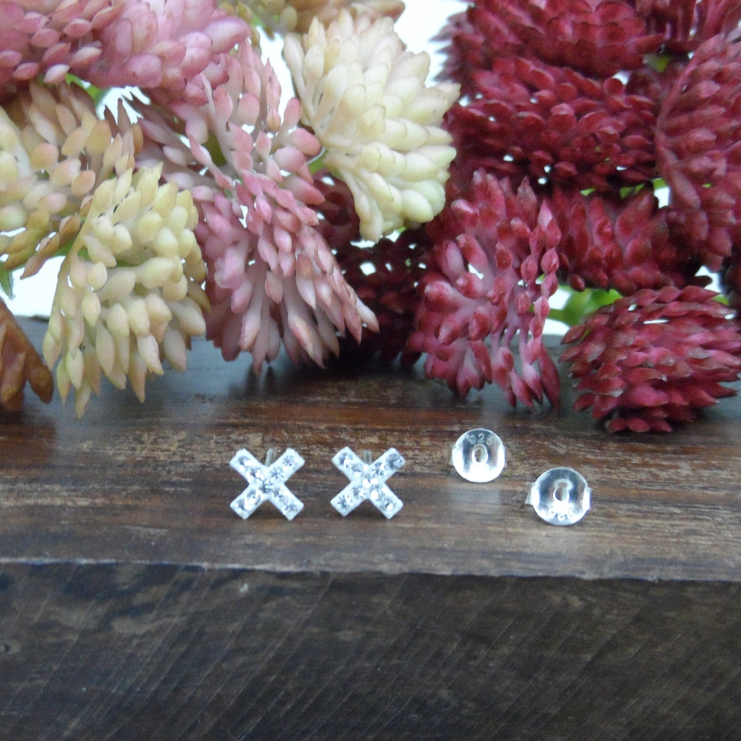 X Crystal Earrings in Sterling Silver, X Stud Earrings, Tiny X Earrings, Cross Earrings, Everyday Earrings, Dainty Earrings, Alphabet Studs