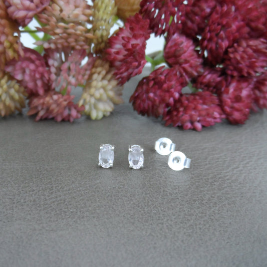 Oval Clear Topaz Sterling Silver Stud Earrings